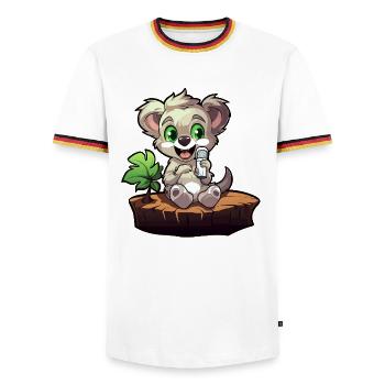 Kleiner Koala am Baumstumpf - Männer Kontrast-T-Shirt - Weiß/Dreifarbig - Vorne - AI Model Female 172 light (172cm) & AI Model Male 185 light (185cm)