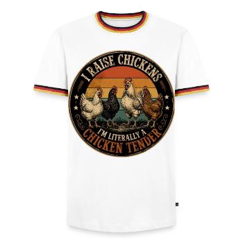 Humour Poules - I'm Literally a Chicken Tender Vin - Men's Ringer Shirt - white/tricolour - Front - AI Model Female 172 light (172cm) & AI Model Male 185 light (185cm)