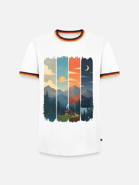 Horizons in four mountain panels - Men's Ringer Shirt - white/tricolour