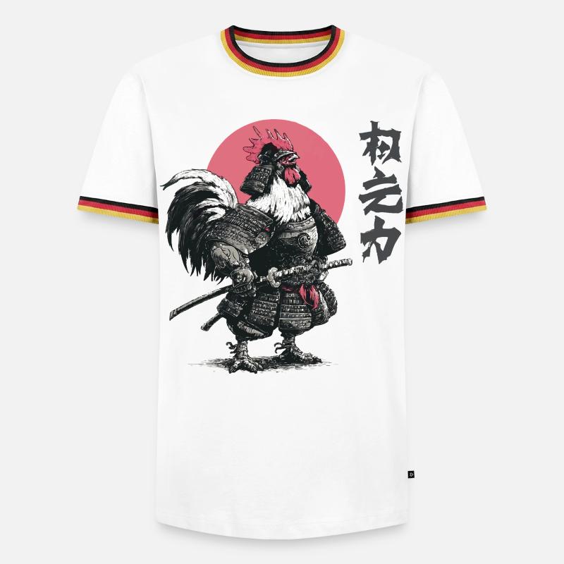 Rooster Samurai Armor Print - Men's Ringer Shirt - white/tricolour