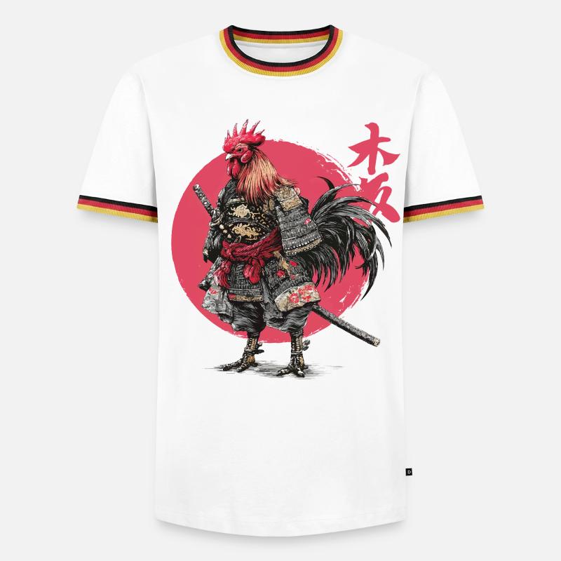 Rooster Samurai Armor Illustration - Men's Ringer Shirt - white/tricolour