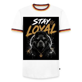 Stay Loyal Dog Shirt Hund Cool Design Streetwear - Men's Ringer Shirt - white/tricolour - Front - AI Model Female 172 light (172cm) & AI Model Male 185 light (185cm)