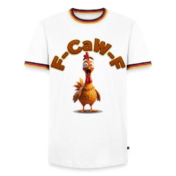 F-Caw Cartoon Hahn | lustige Bilder, Lifestyle - Männer Kontrast-T-Shirt - Weiß/Dreifarbig - Vorne - AI Model Female 172 light (172cm) & AI Model Male 185 light (185cm)