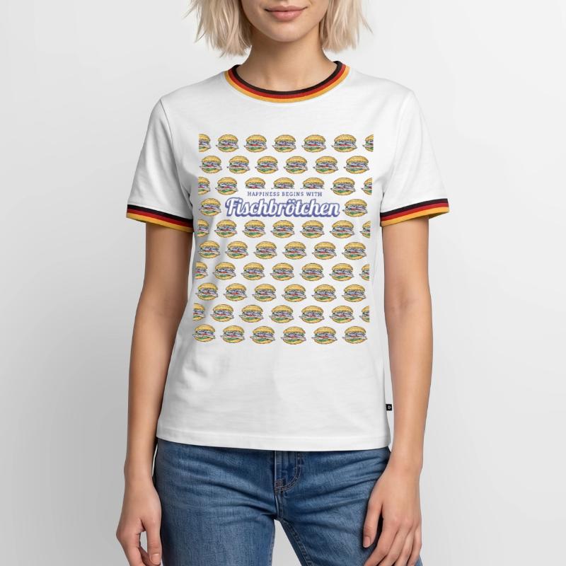 Fischbrötchen mit Matjes oder Bismarckhering Männer Kontrast-T-Shirt