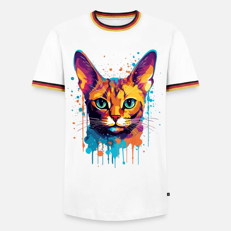 Bunte Splash-Kunst Abessinianisches Katzengesicht - Männer Kontrast-T-Shirt - Weiß/Dreifarbig