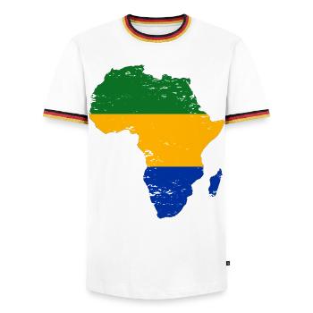 Gabon_Flagge_Afrika_used - T-shirt contrasté Homme - blanc/tricolore - Devant - AI Model Female 172 light (172cm) & AI Model Male 185 light (185cm)