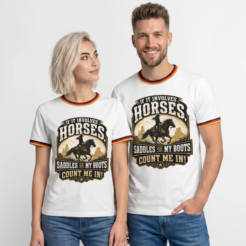 Pferdeheld: Sättel oder Stiefel Männer Kontrast-T-Shirt
