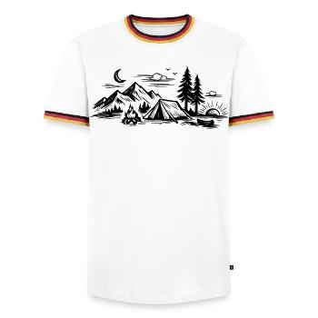 Camping Tent - Men's Ringer Shirt - white/tricolour - Front - AI Model Female 172 light (172cm) & AI Model Male 185 light (185cm)