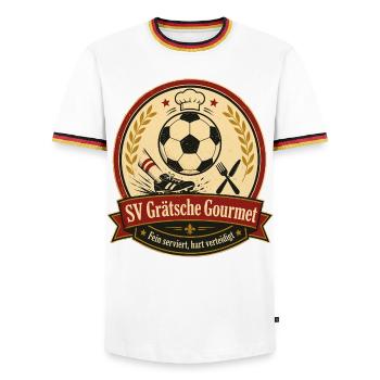 SV Grätsche Gourmet - Männer Kontrast-T-Shirt - Weiß/Dreifarbig - Vorne - AI Model Female 172 light (172cm) & AI Model Male 185 light (185cm)
