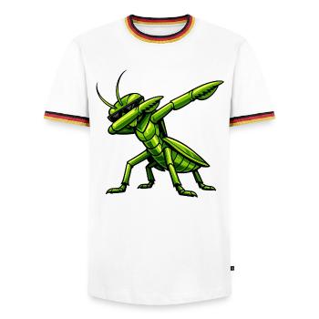 Dabbing Gottesanbeterin - Männer Kontrast-T-Shirt - Weiß/Dreifarbig - Vorne - AI Model Female 172 light (172cm) & AI Model Male 185 light (185cm)