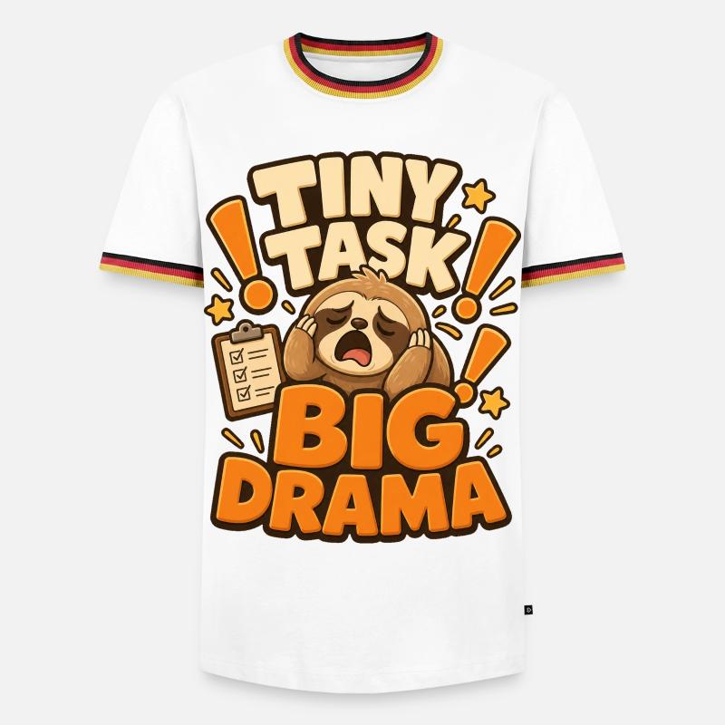 Tiny Task Big Drama Faultier - Männer Kontrast-T-Shirt - Weiß/Dreifarbig
