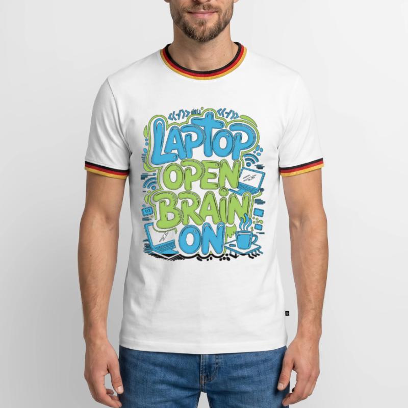 Remote Developer Laptop Open Brain On Remote Coder Men's Ringer Shirt