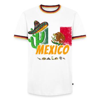 Mexico Vintage Cactus with Flag and Sombrero - Men's Ringer Shirt - white/tricolour - Front - AI Model Female 172 light (172cm) & AI Model Male 185 light (185cm)