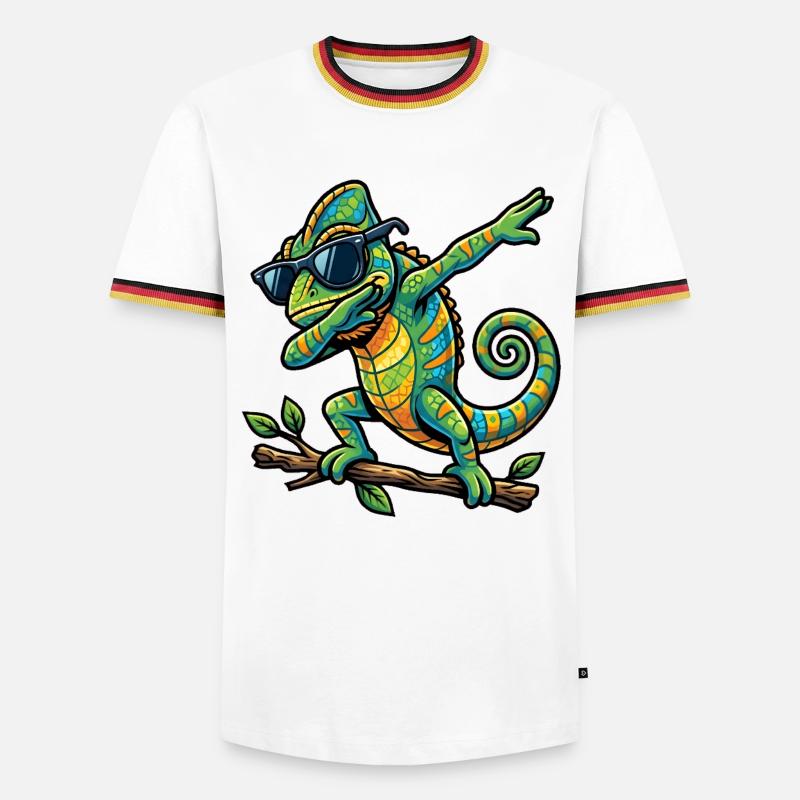 Dabbing Chamäleon - Männer Kontrast-T-Shirt - Weiß/Dreifarbig