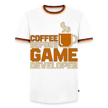Game Developer Coffee Game Programmer Coffee Lover - Men's Ringer Shirt - white/tricolour - Front - AI Model Female 172 light (172cm) & AI Model Male 185 light (185cm)