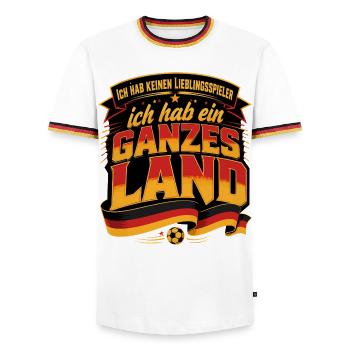Ich hab keinen Lieblingsspieler - Männer Kontrast-T-Shirt - Weiß/Dreifarbig - Vorne - AI Model Female 172 light (172cm) & AI Model Male 185 light (185cm)