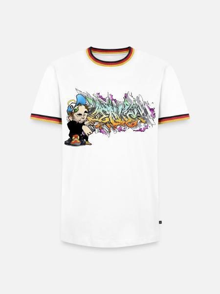 Graffiti Figur mit urbaner Letterkunst - Männer Kontrast-T-Shirt - Weiß/Dreifarbig