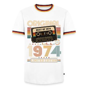 52e anniversaire Gift Man cassette Best of 1974 - T-shirt contrasté Homme - blanc/tricolore - Devant - AI Model Female 172 light (172cm) & AI Model Male 185 light (185cm)