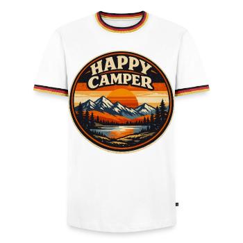 Happy Camper Camping Vintage | Na Hiking Gift - Männer Kontrast-T-Shirt - Weiß/Dreifarbig - Vorne - AI Model Female 172 light (172cm) & AI Model Male 185 light (185cm)