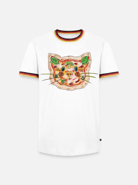 Pizza Katze - Männer Kontrast-T-Shirt - Weiß/Dreifarbig