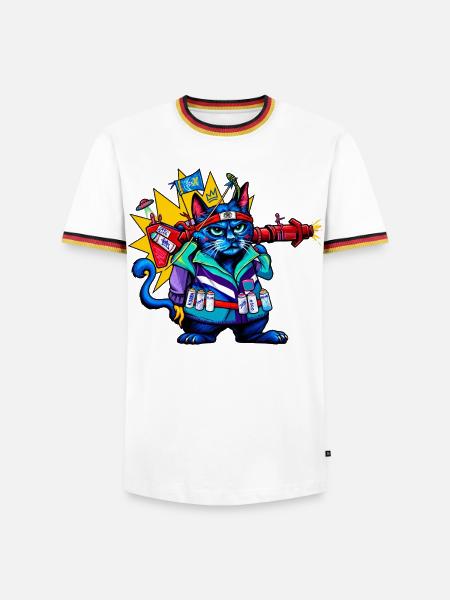 Kosmischer Katzen-Ranger - Männer Kontrast-T-Shirt - Weiß/Dreifarbig