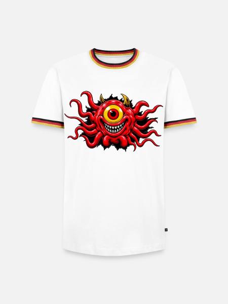 Rotes, einäugiges tentakelbewehrtes Monster - Männer Kontrast-T-Shirt - Weiß/Dreifarbig