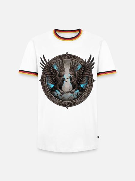 Neotraditional Huginn Muninn Raben Tattoo - Männer Kontrast-T-Shirt - Weiß/Dreifarbig