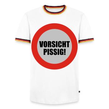 Vorsicht pissig | bösartig | übel | schelcht - Men's Ringer Shirt - white/tricolour - Front - AI Model Female 172 light (172cm) & AI Model Male 185 light (185cm)