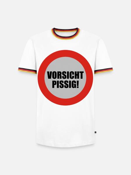 Vorsicht pissig - Männer Kontrast-T-Shirt - Weiß/Dreifarbig