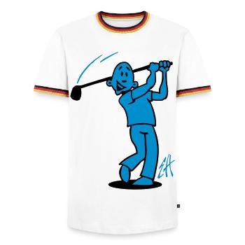 Swing into Laughter: Golf Design - Men's Ringer Shirt - white/tricolour - Front - AI Model Female 172 light (172cm) & AI Model Male 185 light (185cm)