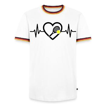 Tennis Heart Racket Ball Sports Passion - Men's Ringer Shirt - white/tricolour - Front - AI Model Female 172 light (172cm) & AI Model Male 185 light (185cm)