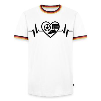 Football Heart Ball Goal Shoe - Men's Ringer Shirt - white/tricolour - Front - AI Model Female 172 light (172cm) & AI Model Male 185 light (185cm)