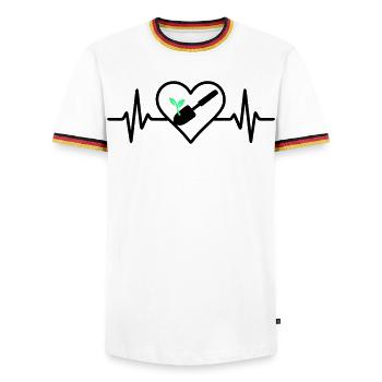 Herz Gärtnerei – Love of Nature - Men's Ringer Shirt - white/tricolour - Front - AI Model Female 172 light (172cm) & AI Model Male 185 light (185cm)