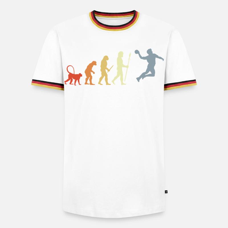 Evolution Handballer - Männer Kontrast-T-Shirt - Weiß/Dreifarbig