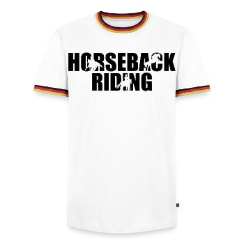 Reiten - Männer Kontrast-T-Shirt - Weiß/Dreifarbig - Vorne - AI Model Female 172 light (172cm) & AI Model Male 185 light (185cm)