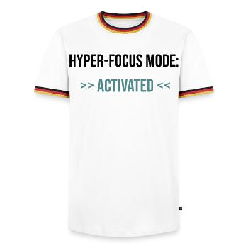 Hyper-Focus Mode: Activated - Statement - Men's Ringer Shirt - white/tricolour - Front - AI Model Female 172 light (172cm) & AI Model Male 185 light (185cm)