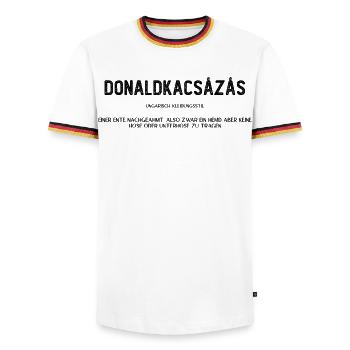 donaldkacsazas - Männer Kontrast-T-Shirt - Weiß/Dreifarbig - Vorne - AI Model Female 172 light (172cm) & AI Model Male 185 light (185cm)