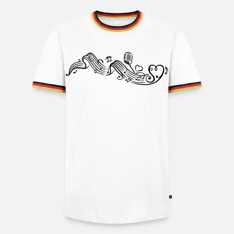 Notenblatt mit microphon, music, notes, clef - Männer Kontrast-T-Shirt - Weiß/Dreifarbig