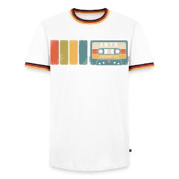 1975 Vintage Original 1975 Geburtstagsgeschenk - Männer Kontrast-T-Shirt - Weiß/Dreifarbig - Vorne - AI Model Female 172 light (172cm) & AI Model Male 185 light (185cm)