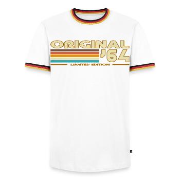Original 64 Arc-en-Ciel Rétro - T-shirt contrasté Homme - blanc/tricolore - Devant - AI Model Female 172 light (172cm) & AI Model Male 185 light (185cm)
