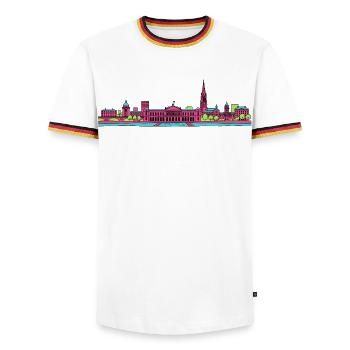 Bordeaux City Skyline Place de la Bourse Art - Männer Kontrast-T-Shirt - Weiß/Dreifarbig - Vorne - AI Model Female 172 light (172cm) & AI Model Male 185 light (185cm)