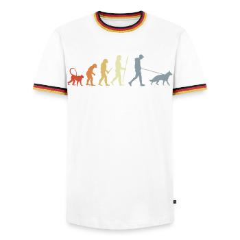 German Shepherd Owner Evolution - Men's Ringer Shirt - white/tricolour - Front - AI Model Female 172 light (172cm) & AI Model Male 185 light (185cm)