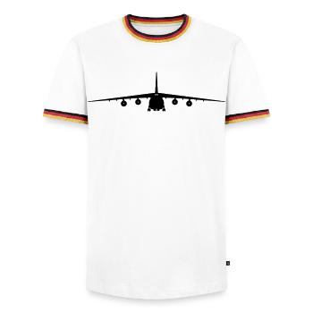 L’An-124 - T-shirt contrasté Homme - blanc/tricolore - Devant - AI Model Female 172 light (172cm) & AI Model Male 185 light (185cm)