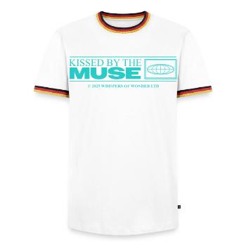 Inspired & Creative – Aesthetic Statement - Men's Ringer Shirt - white/tricolour - Front - AI Model Female 172 light (172cm) & AI Model Male 185 light (185cm)