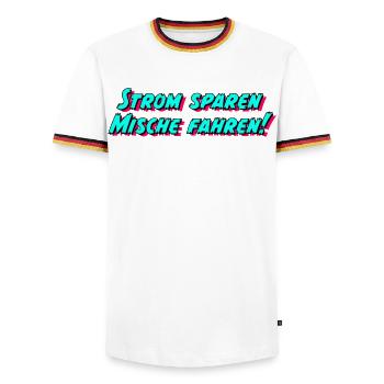 Strom sparen Mische fahren! - Männer Kontrast-T-Shirt - Weiß/Dreifarbig - Vorne - AI Model Female 172 light (172cm) & AI Model Male 185 light (185cm)