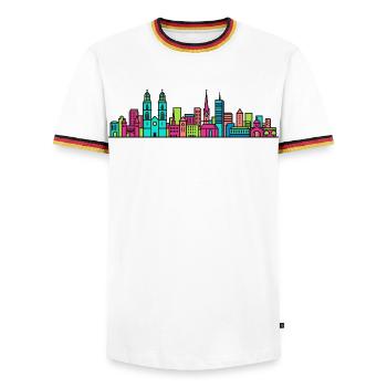 Zurich City Skyline Grossmunster Modern Art - Men's Ringer Shirt - white/tricolour - Front - AI Model Female 172 light (172cm) & AI Model Male 185 light (185cm)