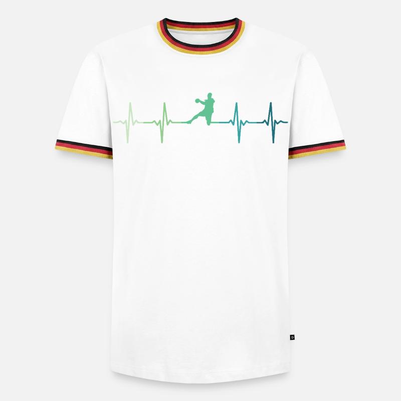 Handball, Herzschlag, Handball - Männer Kontrast-T-Shirt - Weiß/Dreifarbig