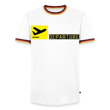 Airplane taking off - Men's Ringer Shirt - white/tricolour - Front - AI Model Female 172 light (172cm) & AI Model Male 185 light (185cm)