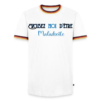 Excuse me for being clumsy - Men's Ringer Shirt - white/tricolour - Front - AI Model Female 172 light (172cm) & AI Model Male 185 light (185cm)