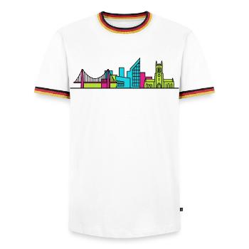 Hull City Skyline The Deep Aquarium Line Art - Men's Ringer Shirt - white/tricolour - Front - AI Model Female 172 light (172cm) & AI Model Male 185 light (185cm)